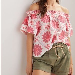 Anthropologie Mauve 1X off the shoulder embroidered top!